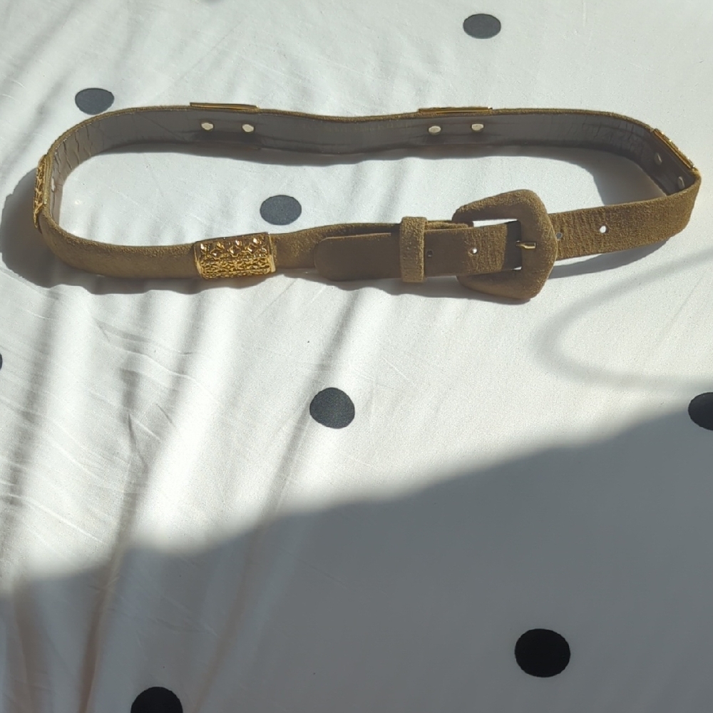 Vintage Green Suede Belt with Gold Buckles